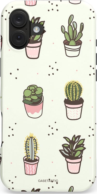 Casetastic hoesje geschikt voor Apple iPhone 16 Plus - MagSafe - Dubbellaagse bescherming - Familie Cactus - Fashion Case - Wit Zilver Taupe
