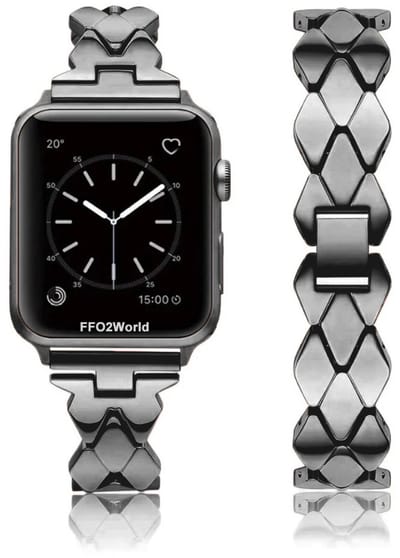 Stravo Ruitvormig Dun Metalen Horlogebandje – Geschikt voor Apple Watch 46mm (Series 11/10), 45mm (Series 9/8/7), 44mm (Series 6/5/4, SE 3/2/1), 49mm (Ultra 3/2/1) – Slank RVS Ketting bandje voor Dames – Zwart