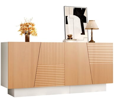 Dressoir - 4 Deuren - Geometrisch Ribbeldesign met Verstelbare Planken - Hout - Naturel