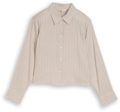 Tom Tailor Denim - Boxy fit overhemdblouse met strikdetail - Maat XS - beige black vertical stripe