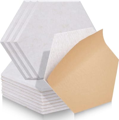Akoestische Geluidsisolatieplaten – 12 Stuks Hexagonaal Zelfklevend voor Wanden en Plafonds – Geluidsabsorberende Panelen in Licht Camel