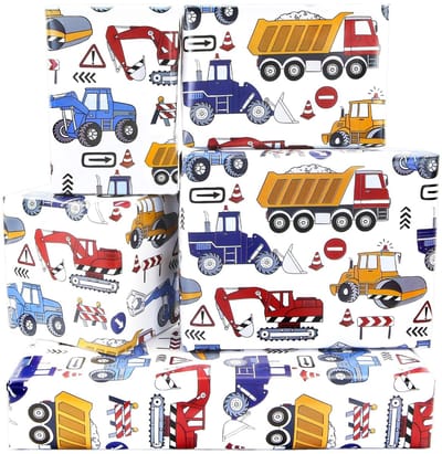 Allecto - Constructie Inpakpapier - Graafmachine - Verjaardagsfeestjes - 50 x 70 cm - Cadeaupapier - Geschikt voor Kinderen - 4 Vellen