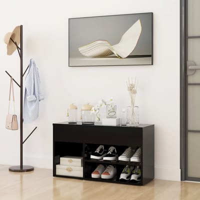 vidaXL - Schoenenbank - 80x30x45 - cm - bewerkt - hout - zwart