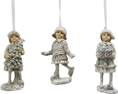 Clayre & Eef Kersthanger set van 3 Kind 12 cm Beige Groen Kunststof Kerstdecoratie