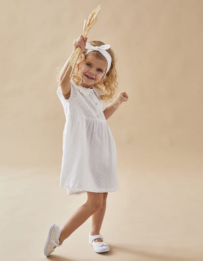 Jurk + bloomer + hoofdband ceremonie set, ecru