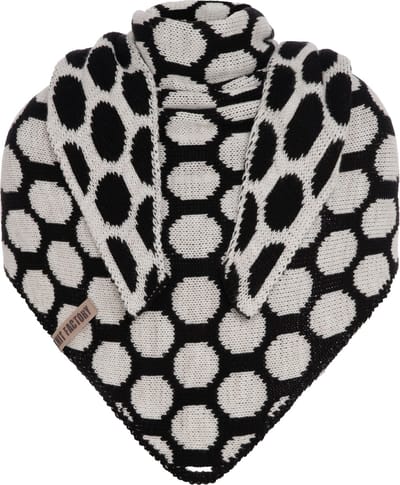 Knit Factory Liva Gebreide Omslagdoek - Driehoek Sjaal Dames - Dames sjaal - Wintersjaal - Stola - Wollen sjaal - Met bolletjes motief - 180x75 cm - Grof gebreid