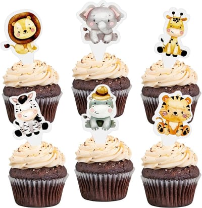 Dierenthema Taartdecoraties voor Verjaardagsfeestjes, 48 Stuks Jungle en Safari Cake Toppers voor Kinderen