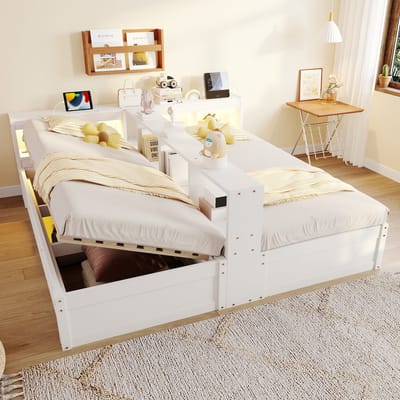 HAUSS SPOLE Multifunctioneel Bed 90/180x200 cm - Met Stopcontacten, Ledverlichting En Opbergruimte - Zonder Matras - Wit