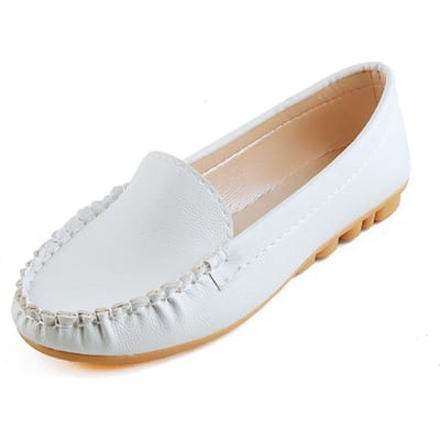 Damesschoenen in de uitverkoop Leren loafers Instappers Dames Flats zachte zool antislip damesschoenen 35 white