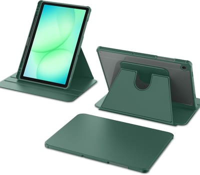 Casemania Hoes Geschikt voor Samsung Tab A11 Plus & A9 Plus - Donker Groen - Smart Cover met Transparante Achterkant - 360° Graden Draaibaar - TriFold Beschermhoes met S-Pen Houder Uitsparing