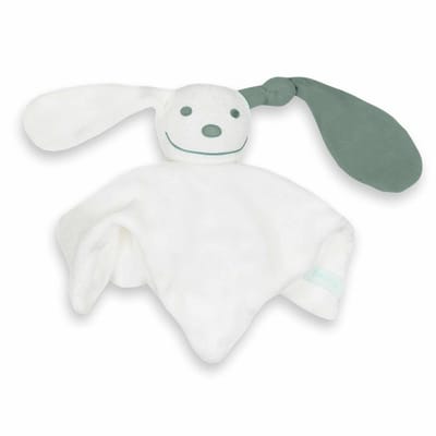 Zacht tutpopje / tutpoppetje - ecru, met stone green oortje - zacht badstof van 100% katoen - groen