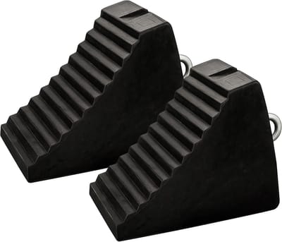 Set van 2 Antislip Wielblokken 5KG Rubber | Duurzame Wielstopper met Handvat