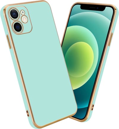 Cadorabo Hoesje geschikt voor Apple iPhone 12 in Glossy Mintgroen - Goud - Beschermhoes Case Cover van flexibel TPU-silicone en met camerabescherming
