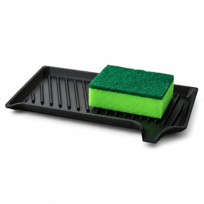 Zelfdrainende Sponshouder Voor Keuken - Gootsteen Organizer Met Waterafvoer - Afdruiprek Voor Spons En Vaatdoek - Keuken Accessoires Voor Aanrecht En Wasbak - 21 X 11 X 1 CM - Zwart