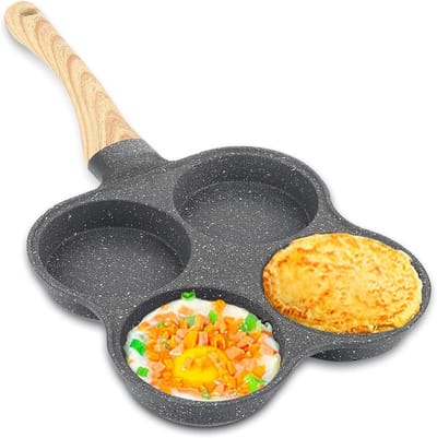 Koekenpan met 4 holtes - Omelet pan - Ontbijt bereiden - Antiaanbaklaag - 36.5 cm lengte - Zwart
