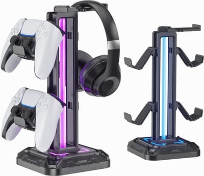 oCreon RGB Hoofdtelefoonstandaard met 9 Lichtmodi – Draaibare Houder voor Controller en Afneembare Haak - Zwart