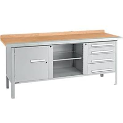 Box-type werkbank Schäfer Shop Select PW 200-1, beuken multiplex blad, met stalen rand, tot 750 kg, B 2000 x D 700 x H 840 mm, blank aluminium