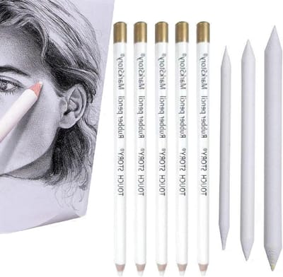 Professionele Tekenpotloden Set met Witte Houtskool, Accent Markers en Gum, 5 Stuks voor Fijn Kunsttekenen