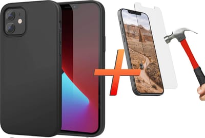 Hoesje geschikt voor iPhone 12 Mini back cover - zwart siliconen hoesje - matte coating - 1x tempered glass screenprotector - EPICMOBILE