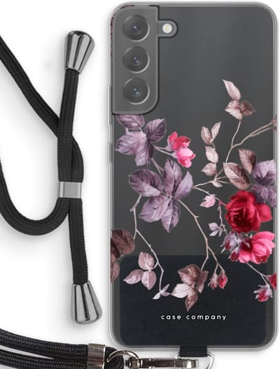 Case Company® - Hoesje met koord geschikt voor Samsung Galaxy S22 Plus hoesje met Koord - Mooie bloemen - Telefoonhoesje met Zwart Koord - Bescherming aan alle Kanten en Over de Schermrand