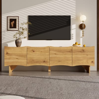 TV-Meubel - 155 cm - Met 4 Deuren En Kabelgaten - Golfpatroon Design - Houtlook - Natuur