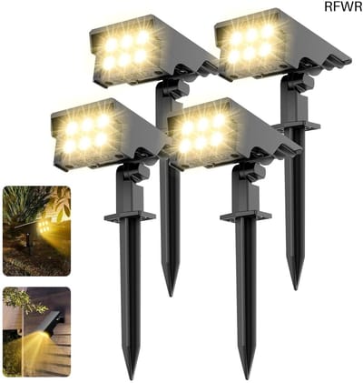 RFWR® Solar Spots Tuinverlichting op Zonne-energie met 3 Helderheidsniveaus en 3 Verlichtingsmodi - IP66 Waterdicht - Set van 4 Stuks