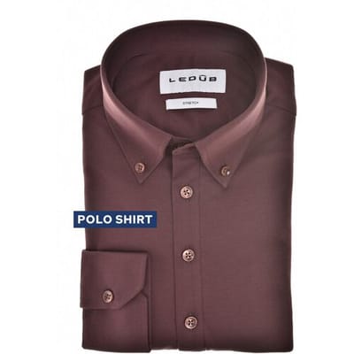 Ledûb Polo Long Sleeve Solid Color Cotton Jersey Donker Rood / male
