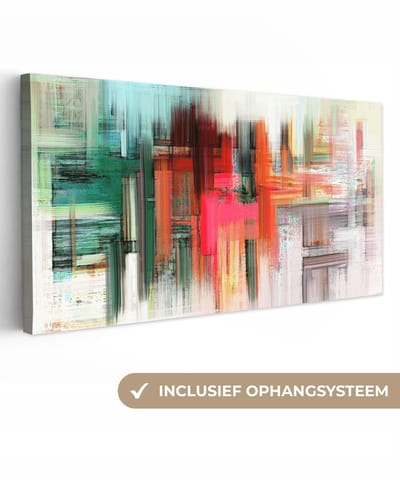 Canvas - Olieverf - Schilderij - Abstract - Kunst - Kleuren - 40x20 cm - Muurdecoratie - Interieur