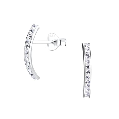 Zilver curved 24 kristal oorstekers | crystal ear studs | zilveren oorbellen dames | Zilverana | sieraden vrouw | Sterling 925 Silver