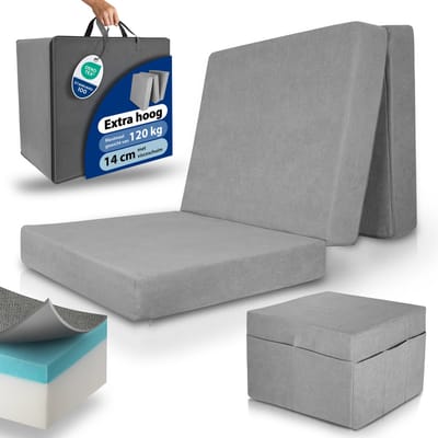 Beautissu VS95 – Premium Opvouwbaar Matras XL 90x200 cm inkl. Hoes – Extra Dik 14 cm Traagschuim Vouwmatras H3 – Wasbar Eenvoudig – Transport – Grijs