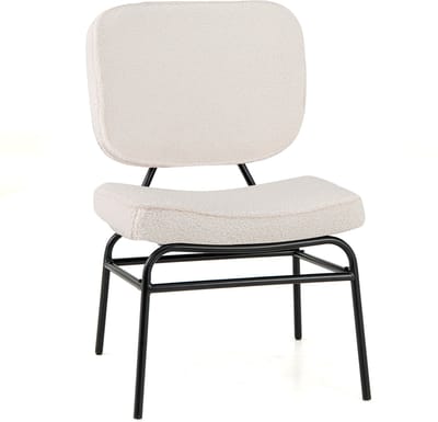 COSTWAY Eetkamerstoel, sherpa-keukenstoel met gebogen zitting en rugleuning, gestoffeerde stoel, belastbaar tot 150 kg, woonkamerstoel voor eetkamer, woonkamer, slaapkamer (beige)