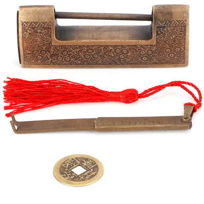 Antiek Koperen Slot Chinees Oude Stijl Delicaat Gesneden Hangslot voor Sieradendoos Huwelijksgeschenken 5cm red