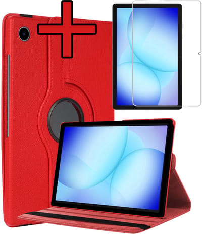 Hoesje - Geschikt voor Samsung Galaxy Tab A11 Plus / A9 Plus - Met Screenprotector - 360 Graden Hoes - Draaibare Hard Cover Case - Tablethoes Draaibaar - Rood