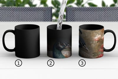 Magische Mok - Foto op Warmte Mokken - Koffiemok - Pauw - Vogel - Bloemen - Planten - Pauwenveren - Magic Mok - Beker - 350 ML - Theemok