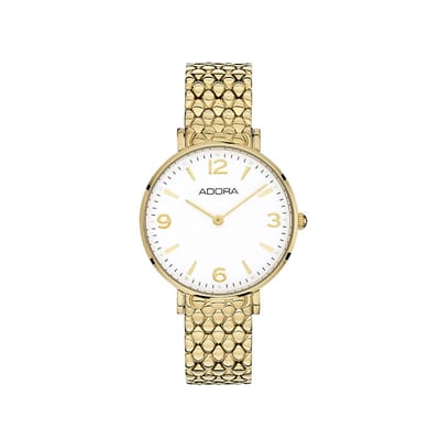 ADORA AT5723 Dameshorloge Goud – Luxe Minimalistische Wijzerplaat – Elegante Cijfers – Premium Gevlochten Band – Stijlvol & Modern
