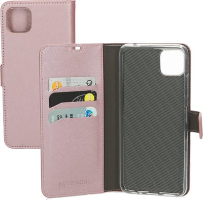 Mobiparts hoesje geschikt voor Samsung Galaxy A22 5G - Saffiano Wallet/Portemonnee hoesje - Magneet Sluiting - 3 Opbergvakken - Roze