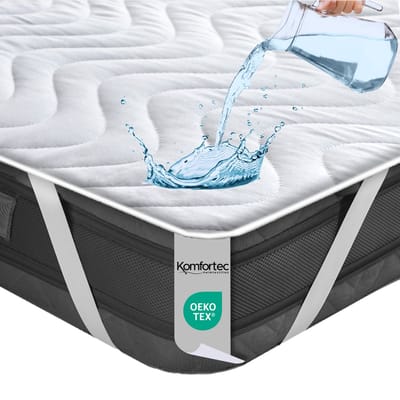 Komfortec Waterdichte Matrasbeschermer 90x200 cm met 4 Hoekelastieken - Gewatteerde Topdekmatras - Ademend - Niet-Krakend - Incontinentie Onderlegger - Wit