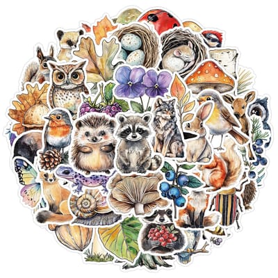 Meer Leuks - Stickerset Het Bos - 50 stuks - Bosdieren - Planten - Paddenstoelen