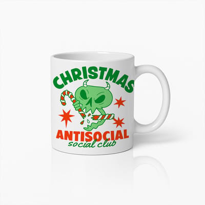 Christmas Antisocial Social Club Mok 330ml – Grappige Kerst Koffiebeker, Uniek Cadeau voor Introverten en Kerstliefhebbers