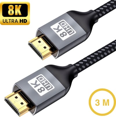 Elcostar HDMI Kabel 2.1 - 8K Ultra High Speed (60hz) - HDMI Kabel 4K (120hz) - HDMI naar HDMI - 3 Meter - 2025 model - Grijs & Zwart - kabels hdmi