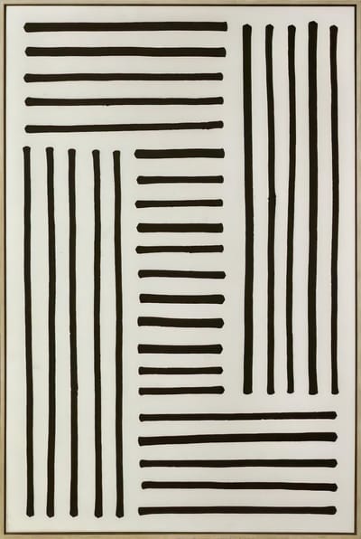 Ter Halle - Schilderij - Wanddecoratie - 3D Art - Zwarte Strepen Op Een Crème Doek (4) - 83x123cm