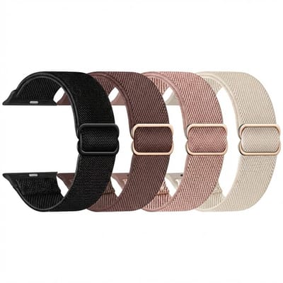 Beige roze bruin zwart horloge bandje set dames heren nylon geweven smartwatch band geschikt voor Apple Watch 38 mm / 40 mm / 41 mm / 42 mm (serie 10 / 11) – verstelbare woven band – set van 4 vervangende bandjes