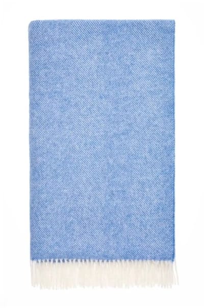 Plaid Visgraat Lichtblauw (Peacock) - Shetland Lamswol - 140x185 - Bronte by Moon Scotland