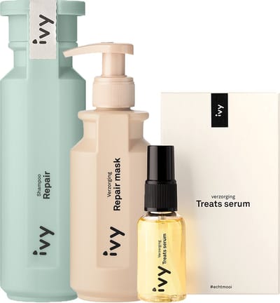 IVY Hair Care - IVY Repair ritueel - Haarritueel - Haarverzorging - IVY Repair shampoo - IVY Repair mask - IVY Treats serum - 100% vegan