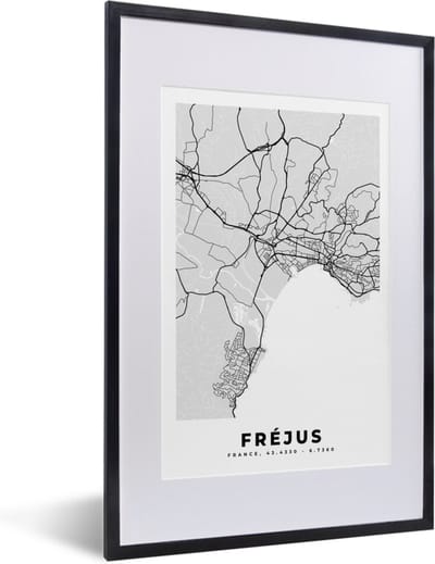Fotolijst incl. Poster - Frankrijk - Fréjus - Stadskaart - Plattegrond - Kaart - 40x60 cm - Posterlijst