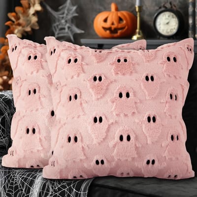 Dailygoods- Kussenslopen Set van 2 - 50 x 50 cm - Pluche - Halloween Motief - Decoratieve Kussens - Schattige Geest - Zacht en Kindvriendelijk - Kussenhoezen