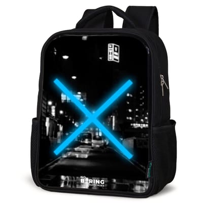 NoBoringSuitcases.com® - Rugzak zwart - Schooltas jongen & meisje - Felblauwe kruis in een nachtelijke scène - Rugtas voor school - Boekentas kind - Schoolrugzak - Kinderrugzak