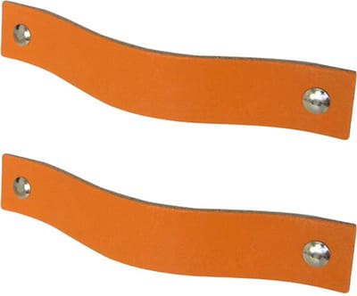 2x Leren handgrepen 'platte greep' XS - ORANJE (12,6 x 2,5 cm) - incl. 3 kleuren schroefjes (handgreepjes - leren grepen - greepjes - leren lusjes)