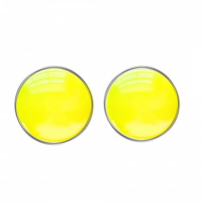 Clip oorbellen geel 2.5 cm zilverkleurrand