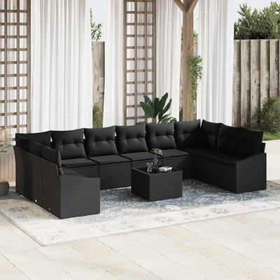 vidaXL - Tuinbank - Set - 11 - st - Zwart - poly - rattan